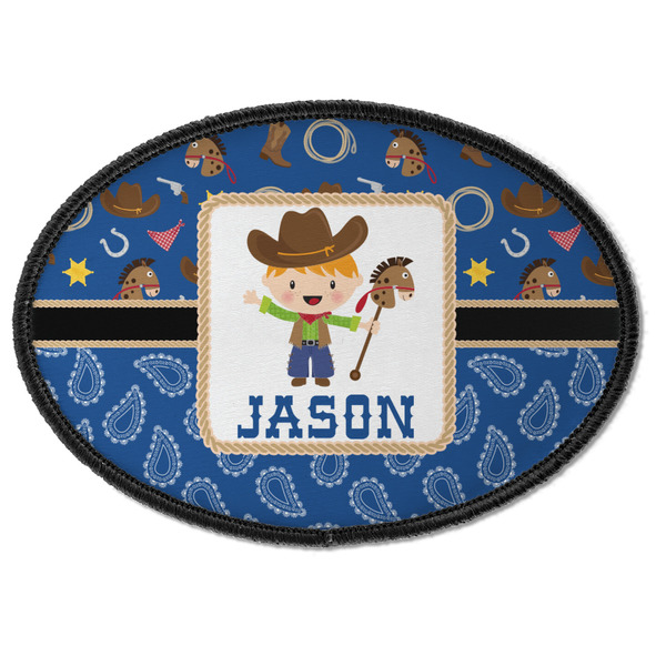 Custom Blue Western Iron On Oval Patch w/ Name or Text
