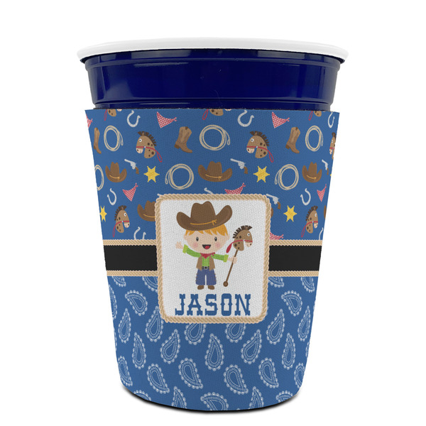 Blue Western Party Cup Sleeves - without bottom - FRONT (on cup)