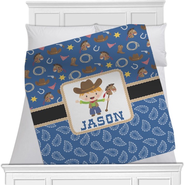 Custom Blue Western Minky Blanket - Toddler / Throw - 60"x50" - Double Sided (Personalized)