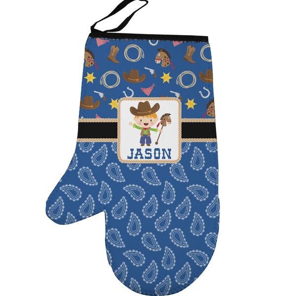 Blue Western Personalized Oven Mitt - Left