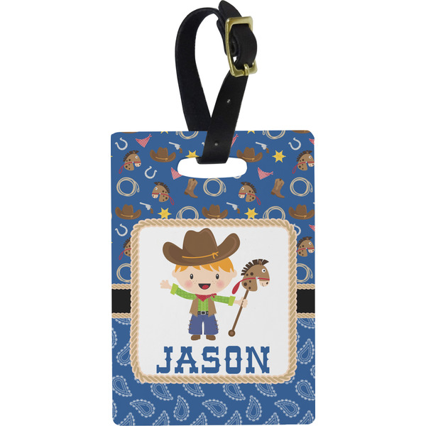 Custom Blue Western Plastic Luggage Tag - Rectangular w/ Name or Text