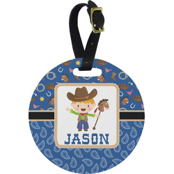Blue Western Plastic Luggage Tag - Round (Personalized)