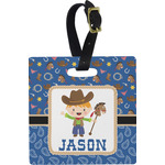 Blue Western Plastic Luggage Tag - Square w/ Name or Text