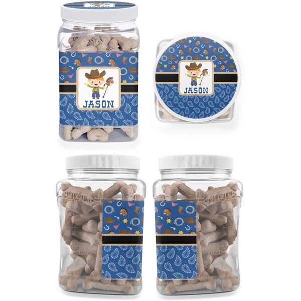 Blue Western Pet Treat Jar - Multiple Angles