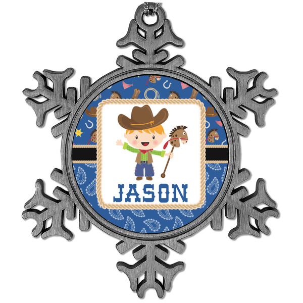 Custom Blue Western Vintage Snowflake Ornament (Personalized)