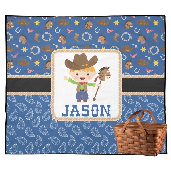 Custom Blue Western Outdoor Picnic Blanket (Personalized)