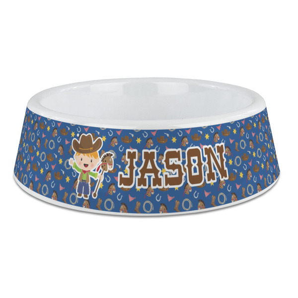 Custom Blue Western Plastic Dog Bowl - Large (Personalized)