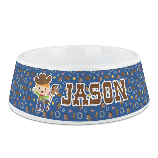 Custom Blue Western Plastic Dog Bowl (Personalized)