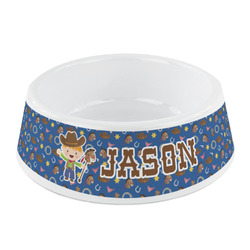 Blue Western Plastic Dog Bowl - Small (Personalized)