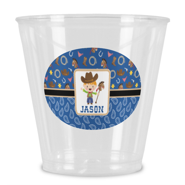 Custom Blue Western Plastic Shot Glass (Personalized)