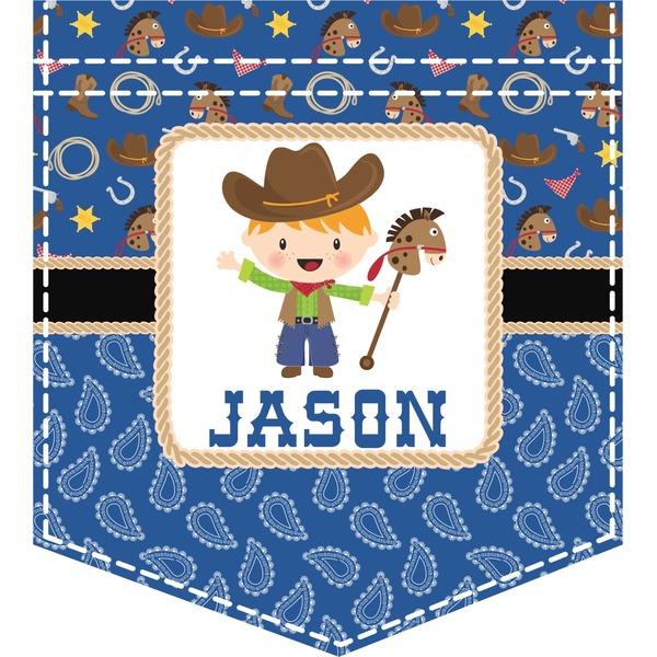 Custom Blue Western Iron On Faux Pocket (Personalized)