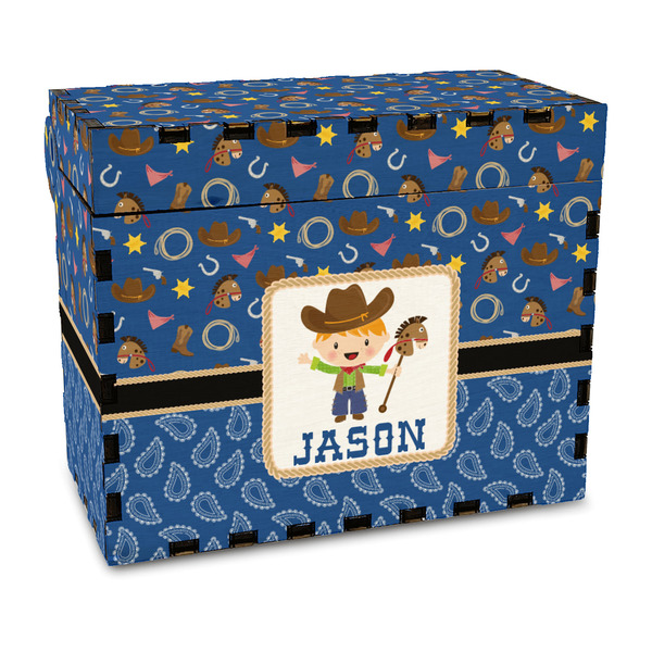 Custom Blue Western Wood Recipe Box - Full Color Print (Personalized)