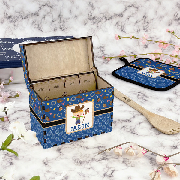 Blue Western Recipe Box - Full Color - In Context