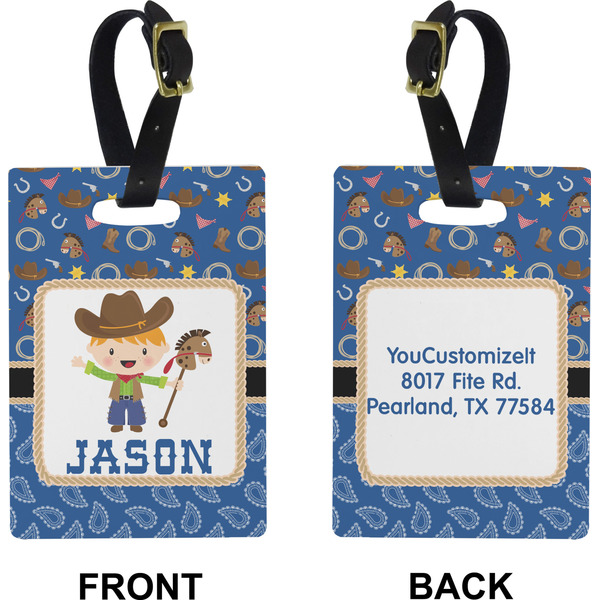 Blue Western Rectangle Luggage Tag (Front + Back)