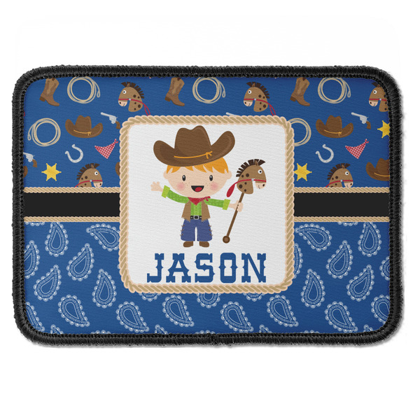 Custom Blue Western Iron On Rectangle Patch w/ Name or Text