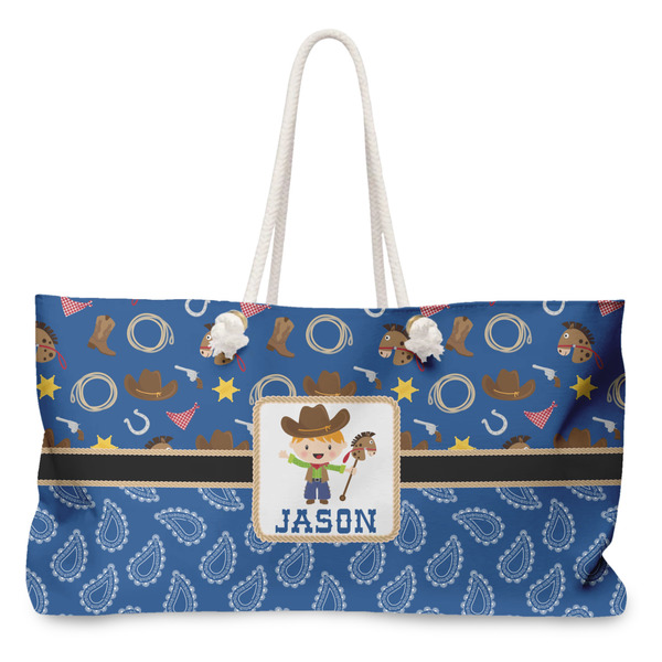 Custom Blue Western Large Tote Bag with Rope Handles (Personalized)