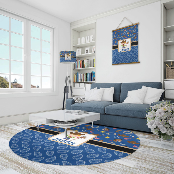 Blue Western Round Area Rug - IN CONTEXT