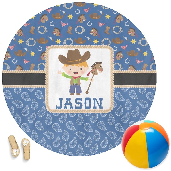 Custom Blue Western Round Beach Towel (Personalized)