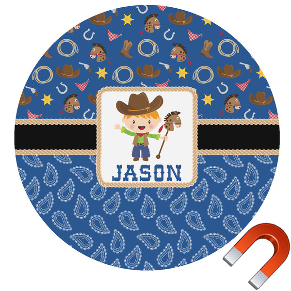 Custom Blue Western Round Car Magnet - 6" (Personalized)