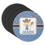 Blue Western Round Rubber Backed Coasters - Set of 4 (Personalized)