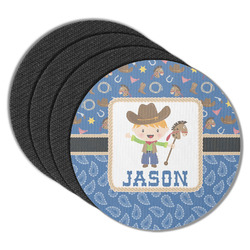 Blue Western Round Rubber Backed Coasters - Set of 4 (Personalized)