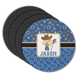 Blue Western Round Rubber Backed Coasters - Set of 4 (Personalized)