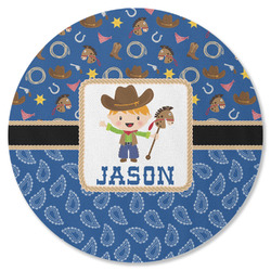 Blue Western Round Rubber Backed Coaster (Personalized)