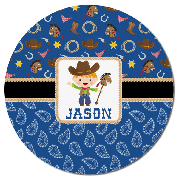 Blue Western Round Fridge Magnet - FRONT