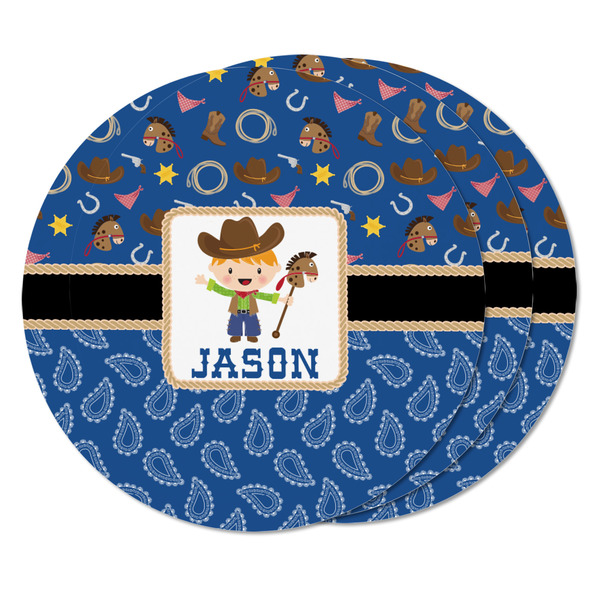 Blue Western Round Fridge Magnet - THREE