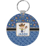Blue Western Round Plastic Keychain (Personalized)