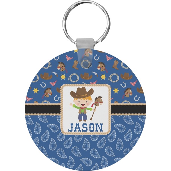 Blue Western Round Keychain (Personalized)
