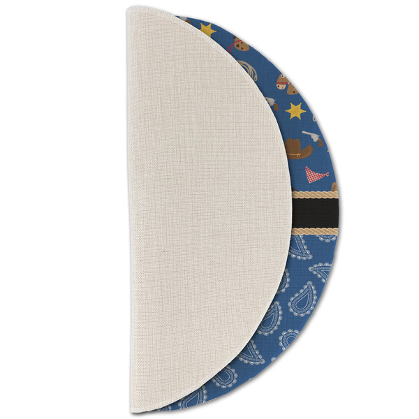 Blue Western Round Linen Placemats - HALF FOLDED (single sided)
