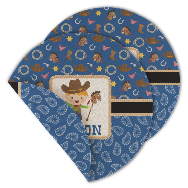 Custom Blue Western Round Linen Placemat - Double Sided (Personalized)