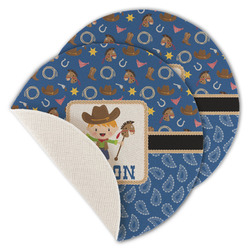 Blue Western Round Linen Placemat - Single Sided - Set of 4 (Personalized)