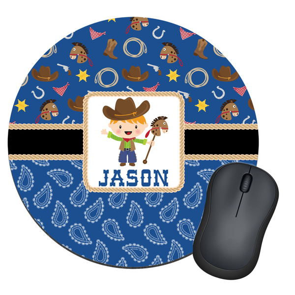 Custom Blue Western Round Mouse Pad (Personalized)