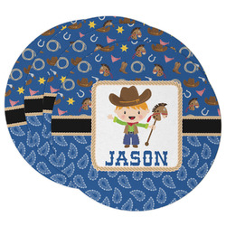 Blue Western Round Paper Coasters w/ Name or Text