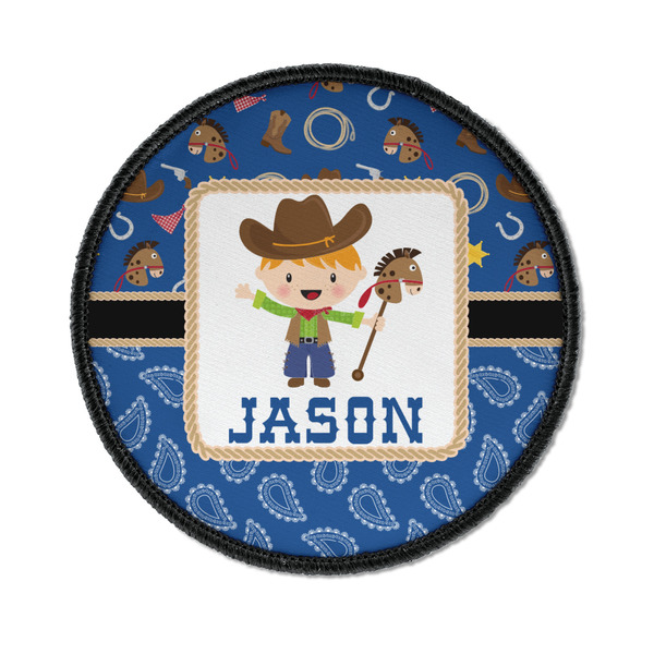 Custom Blue Western Iron On Round Patch w/ Name or Text