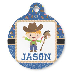 Blue Western Round Pet ID Tag - Large (Personalized)