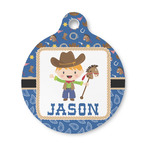 Blue Western Round Pet ID Tag - Small (Personalized)