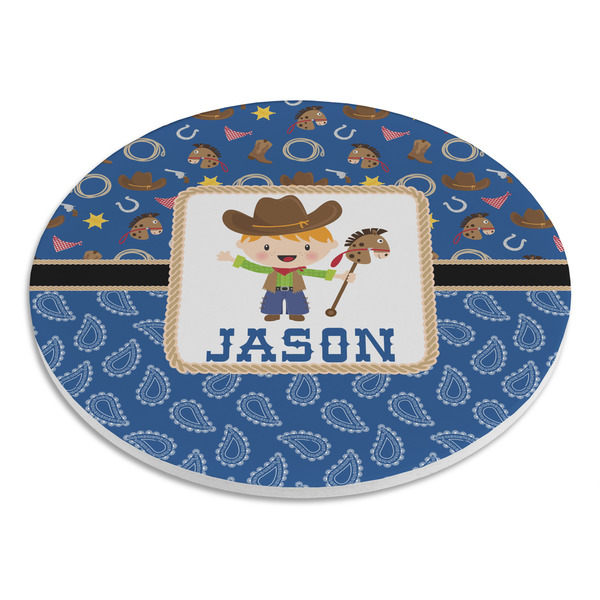 Blue Western Round Stone Trivet - Angle View