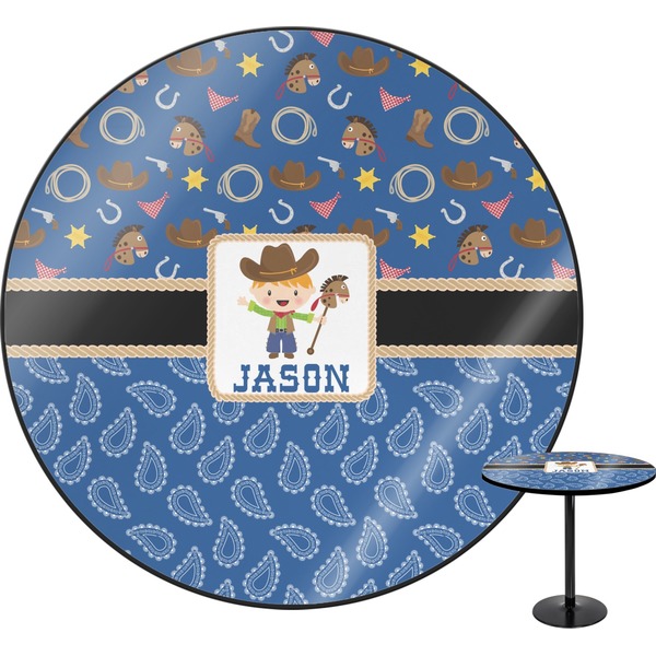Custom Blue Western Round Table - 24" (Personalized)