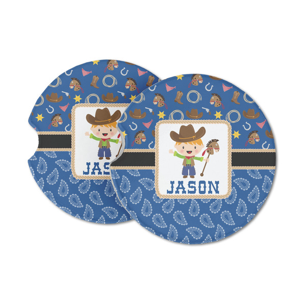 Custom Blue Western Sandstone Car Coasters - Set of 2 (Personalized)