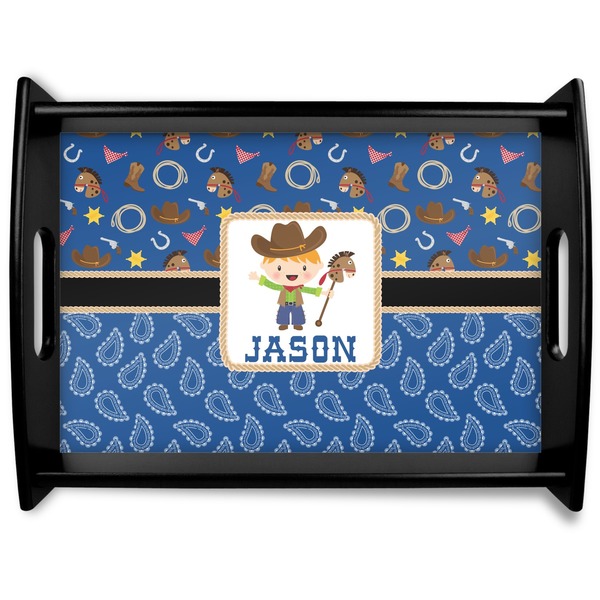 Custom Blue Western Black Wooden Tray - Large (Personalized)