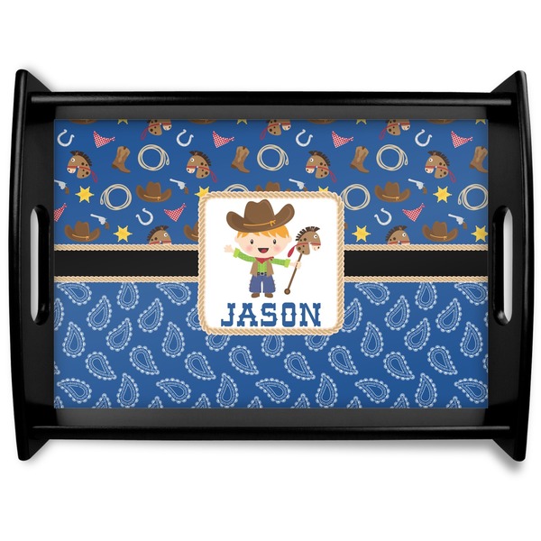 Custom Blue Western Black Wooden Tray - Large (Personalized)