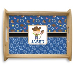 Blue Western Natural Wooden Tray - Large (Personalized)