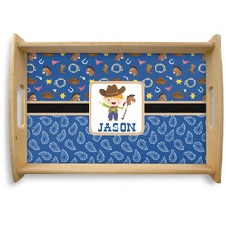 Blue Western Natural Wooden Tray - Small (Personalized)