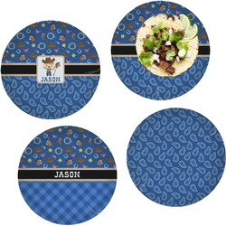 Blue Western Set of 4 Glass Lunch / Dinner Plate 10" (Personalized)