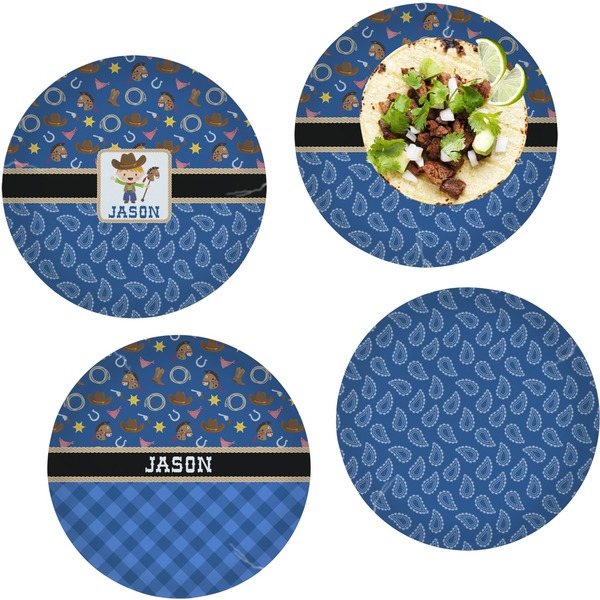 Custom Blue Western Set of 4 Glass Lunch / Dinner Plate 10" (Personalized)