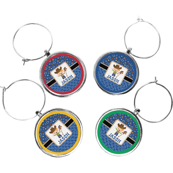 Custom Blue Western Wine Charms (Set of 4) (Personalized)