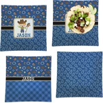 Blue Western Set of 4 Glass Square Lunch / Dinner Plate 9.5" (Personalized)